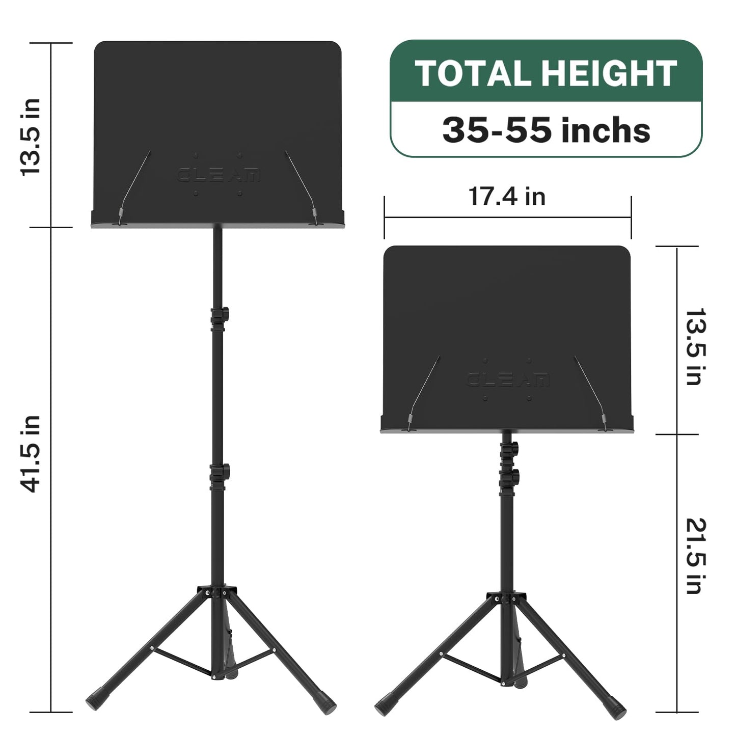 GLEAM Sheet Music Stand - Full Metal with Carrying Bag, Phone Holder, Sheet Music Folder and Clip, 5 in 1 Desktop Book Stand