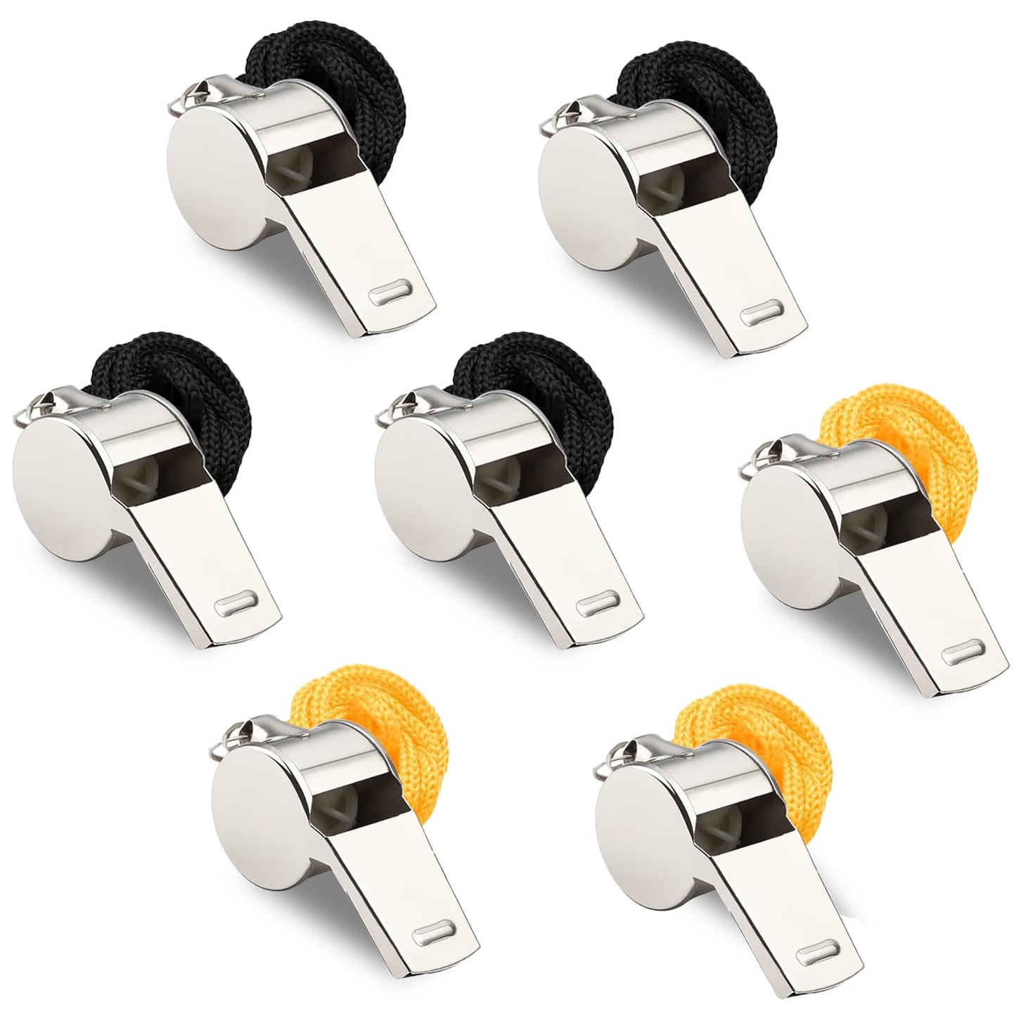 SANNIX 7 Pack Whistles, Coaches Whistles with Lanyard Sports Whistle Loud Crisp Sound Stainless Steel Whistles for Referees Training Gyms Emergency
