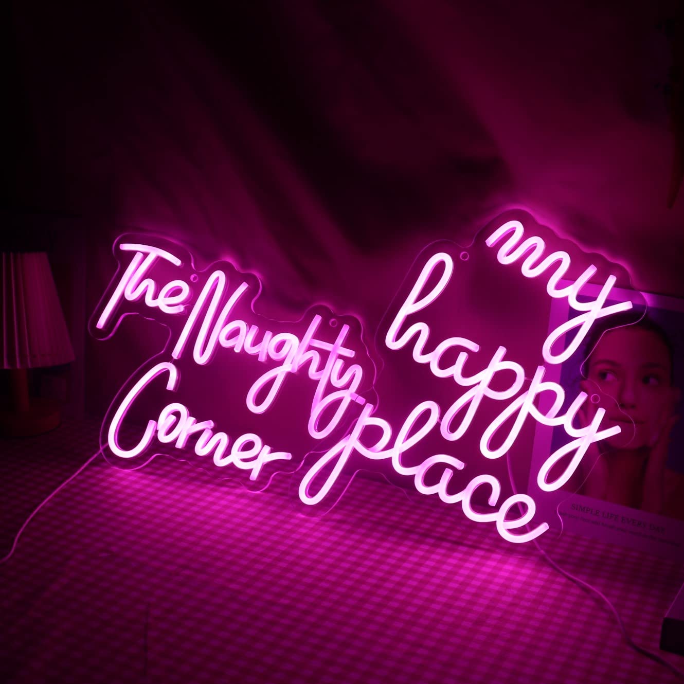 QiaoFei LED "The Naughty Corner" Neon Sign Pink Word/Letters USB Powered Neon Lights for Girls Room Home Bar Art Wall Decor Party Window Living Room Decor Birthday Christmas' Gift(Pink)