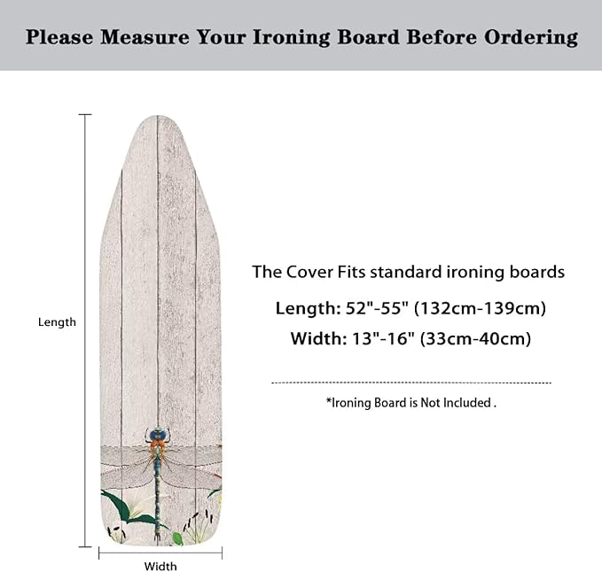 Wood Dragonfly Ironing Board Cover and Pad Standard Size 15x54, Thick Padding