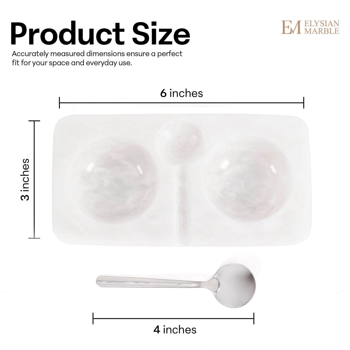 Marble Salt and Pepper Dish with Spoon, Handcrafted Double Spice Tray with 2 Compartments, Natural Stone Condiment Dish for Cooking Prep and Serving - White
