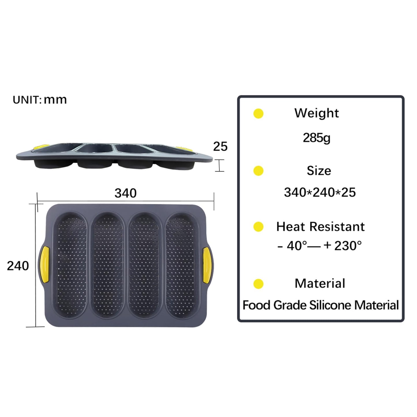 atrccs 4-cavity Silicone Bread Loaf Pan, Nonstick Sourdough Loaf Pan & Heat Resistant Baguette Bread Pan, Bread Pans for Homemade Bread, Silicone Molds for Baking Hoagie Rolls, Hot Dog Buns