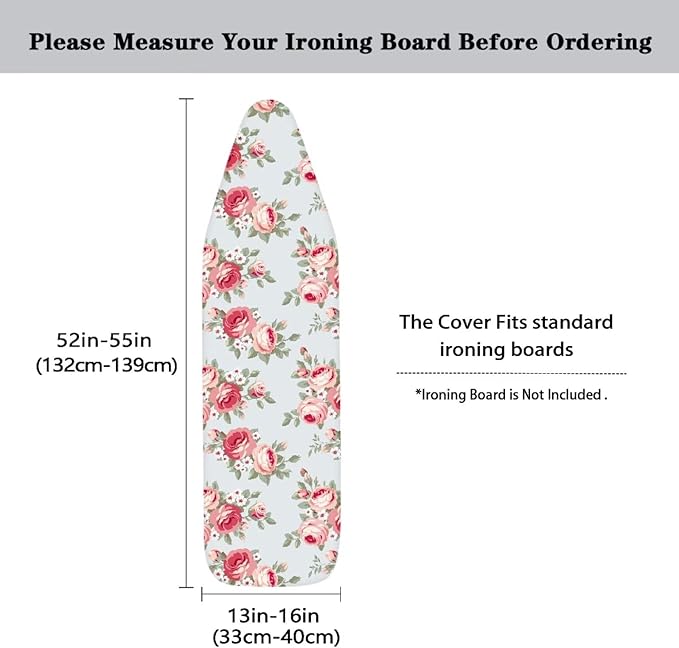 Pink Rose Ironing Board Padded Cover Dust Covers Stretchable Iron Board