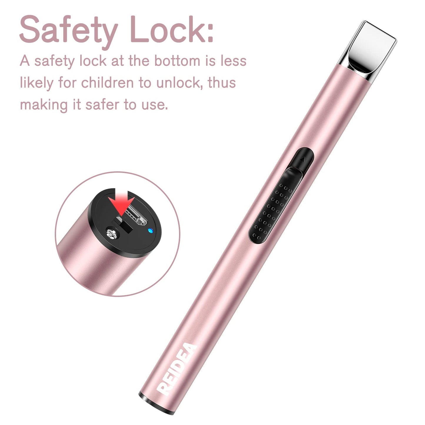 REIDEA Electronic Candle Lighter 2 Pack Arc Windproof Flameless USB Rechargeable with Safe Button for Home Kitchen (Champagne and Rose Gold)