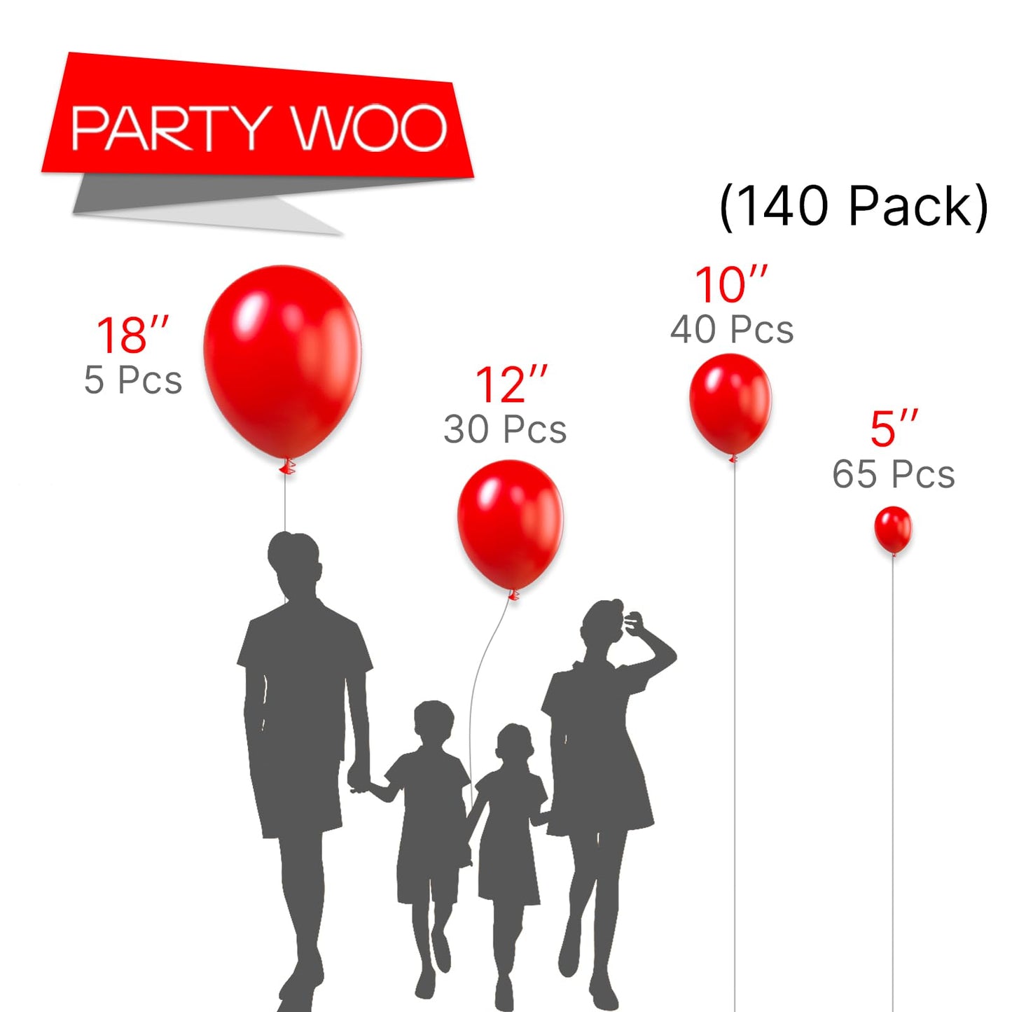 PartyWoo Red Balloons 140 pcs Different Sizes of 18 12 10 5 Inch Red Balloon Arch Kit Garland for Birthday Graduation Bachelorette Citizenship Anniversary Cherry Casino Theme Party Decorations Red-Y57
