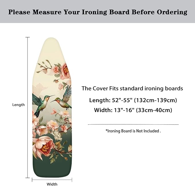 Hummingbird Flower Ironing Board Cover and Pad 15 x 54 Iron Board Covers