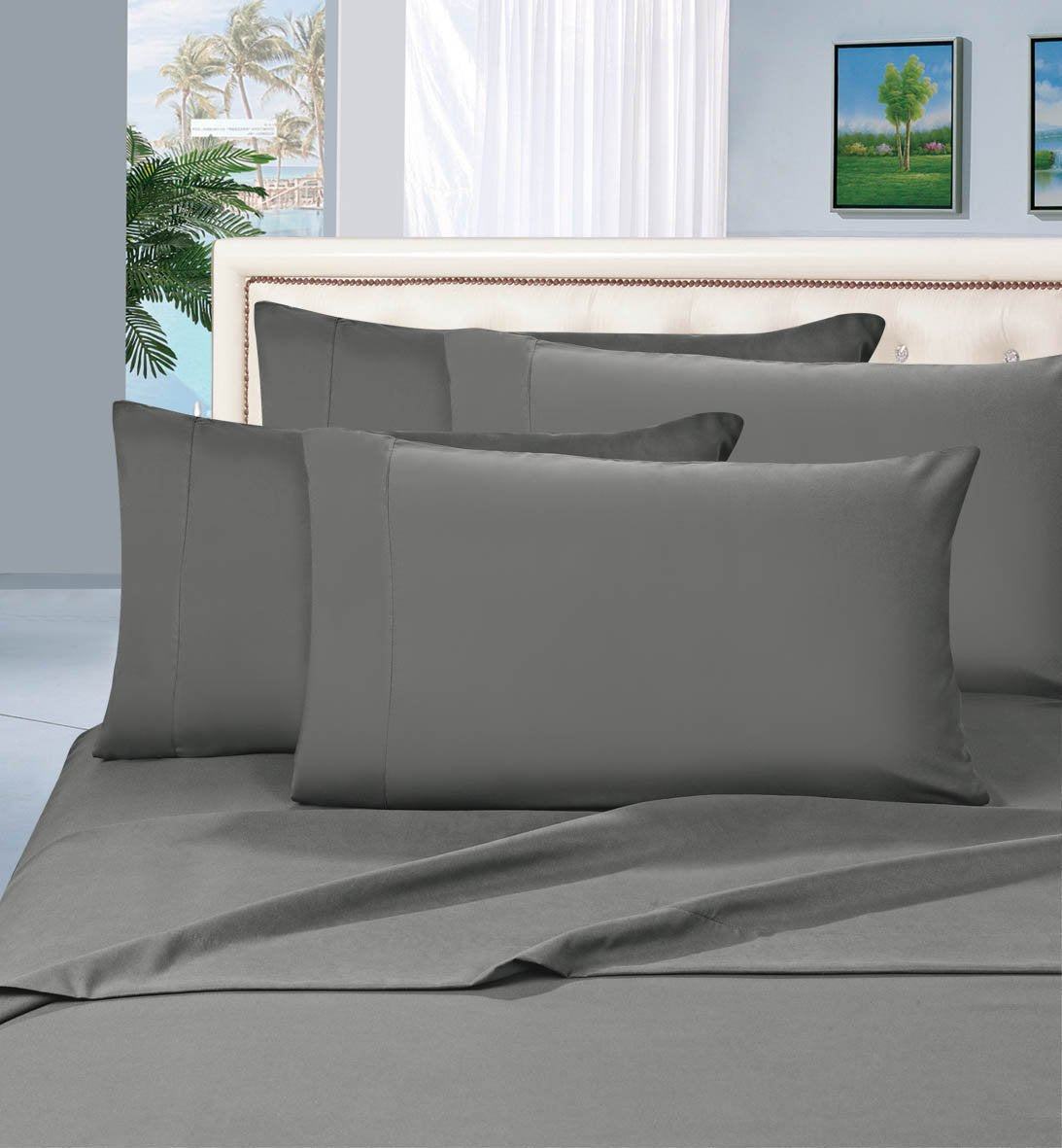 Elegant Comfort 1500 Thread Count Egyptian Quality 6 Piece Wrinkle Free and Fade Resistant Luxurious Bed Sheet Set, Queen, Gray