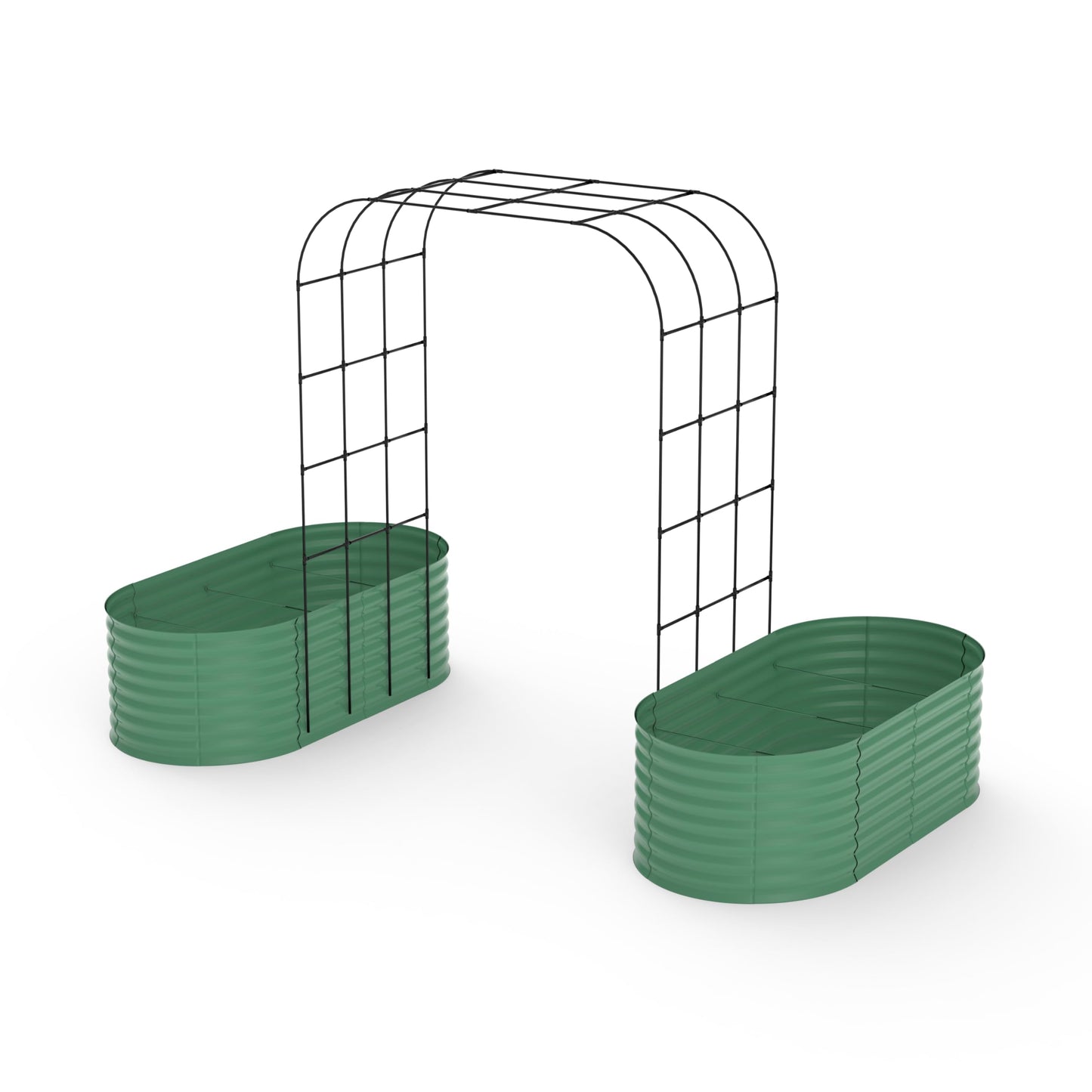 Galvanized Raised Garden Bed with 96 in Tall Vertical Arch Trellis – Expandable Rust-Resistant Planter Box for Outdoor Plants, Flowers, Herbs & Vines – Includes Plant Clips, Drainage Netting,Green