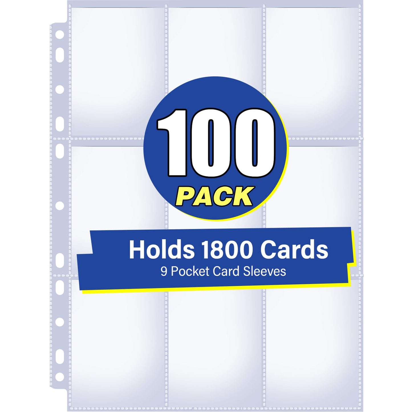 100 Pack 9 Pocket Double Side Card Sleeves Binder Sheets, Holds 1800 Cards, Trading Card Binder Sleeves for 3 Ring Binder, Card Sleeve Pages for Baseball, Football, Business, TCG, Kpop Cards
