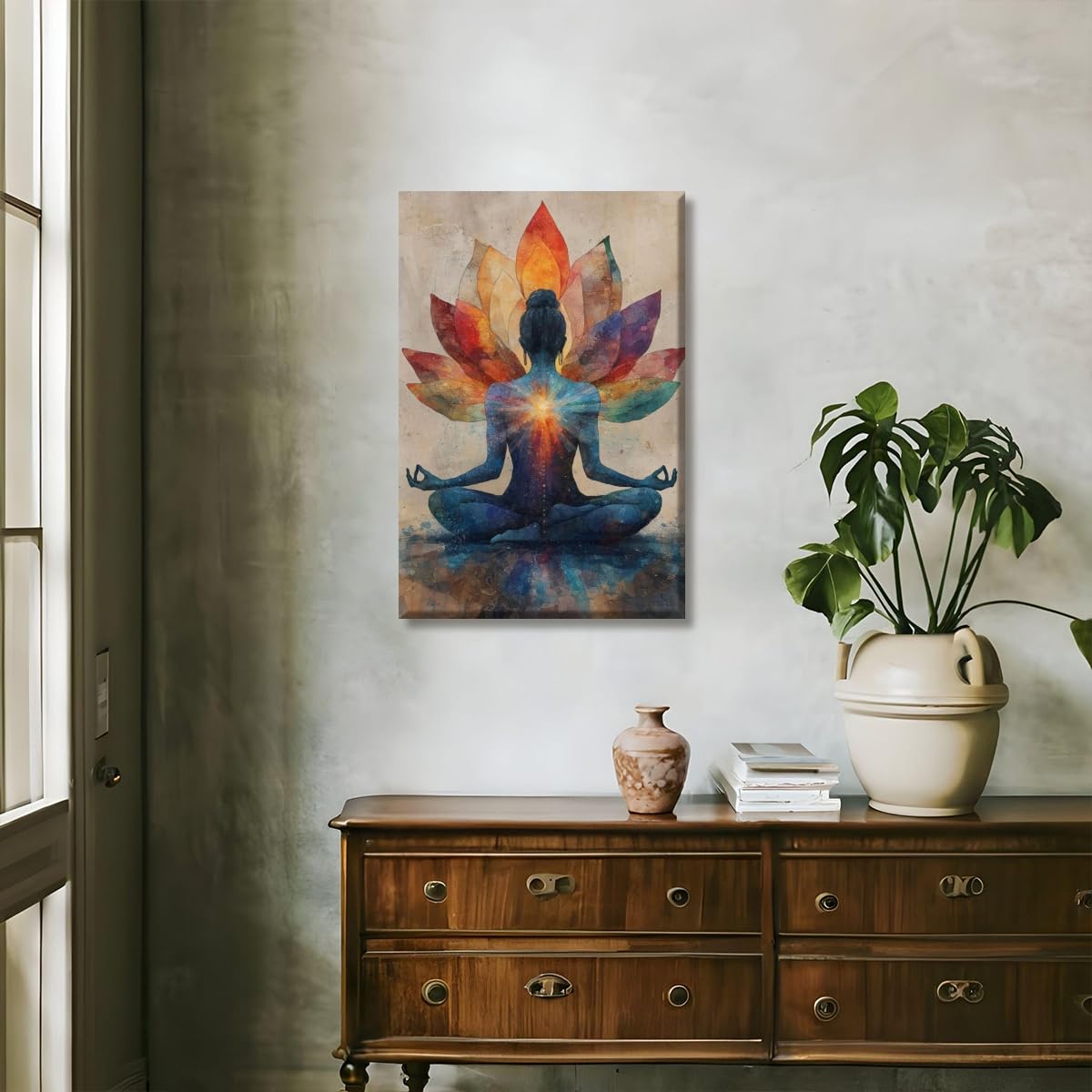 Meditation Wall Art Colorful Meditation Lotus Poster Chakra Energy Canvas Print Yoga Room Home Decor 12x18inch Unframed
