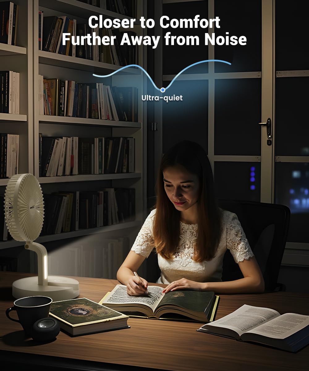 Geek Aire Personal Cooling Fan that Blow Cold Air, Portable Rechargeable Desk Fan with LED, Oscillating Standing Table Fans, Battery Powered Floor Fan for Bedroom, Travel, Dorm, Cruise RV Essentials