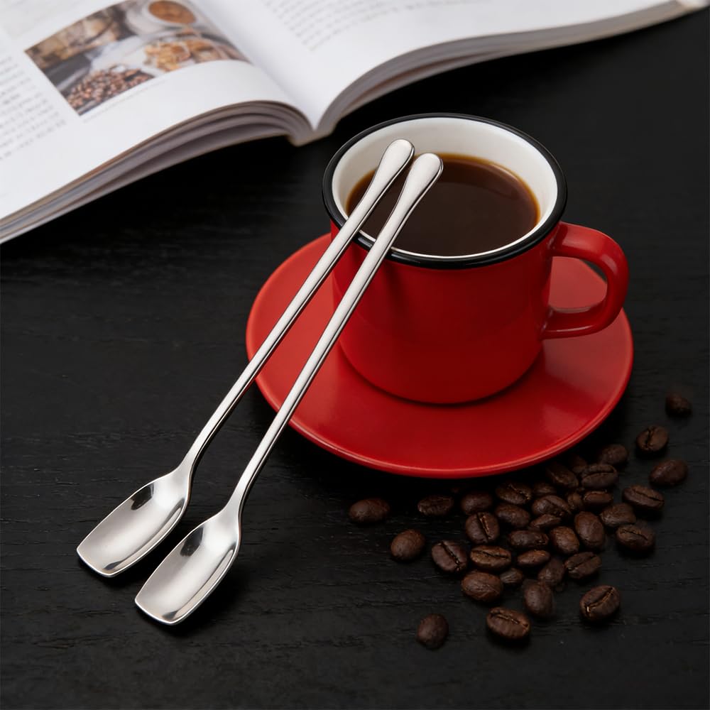 Ouliget Long Handle Tea Coffee Spoons,Square Head Coffee Stirring Spoon,Coffee Stir Sticks Drink Stirring Spoons,Tiny Salt Condiment Spoon,Coffee Bar Accessories,2 Pieces,9.3 Inches