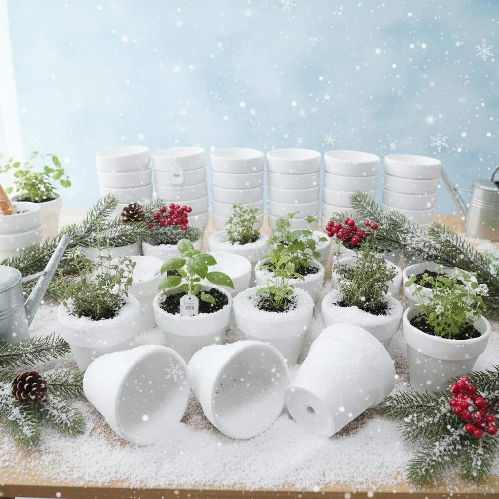 YESIACE White Terracotta Flower Pots with Drainage Holes, 4 Inches, 24 Pack, Suitable for Planting and Decoration