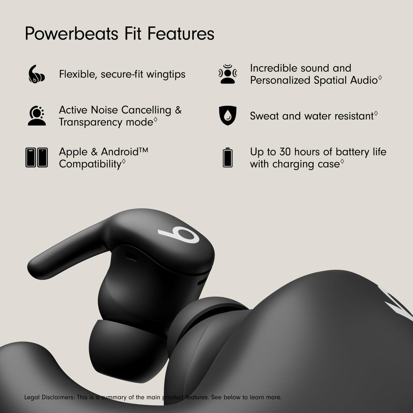 Beats Powerbeats Fit - Wireless Noise Cancelling Workout Earbuds with Secure-Fit Wingtips, Up to 30-Hour Battery Life, Sweat & Water Resistant, Apple & Android Compatible - Jet Black