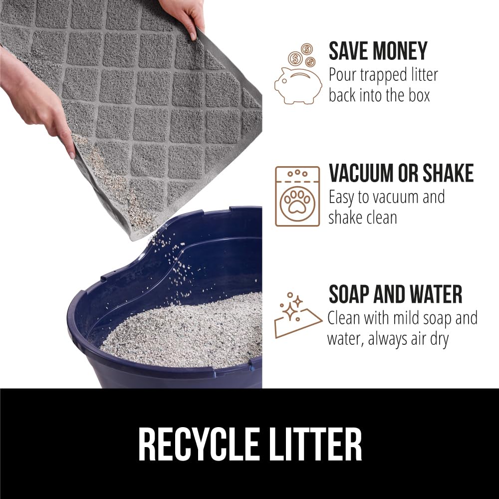 GORILLA GRIP Cat Litter Box Mat, 35x23, Water Resistant, US Designed Kitty Litter Trapping Mats, Easy to Clean, Scatter Control, Less Mess and Clean Floors, Kitten Supplies for Indoor Cats, Gray
