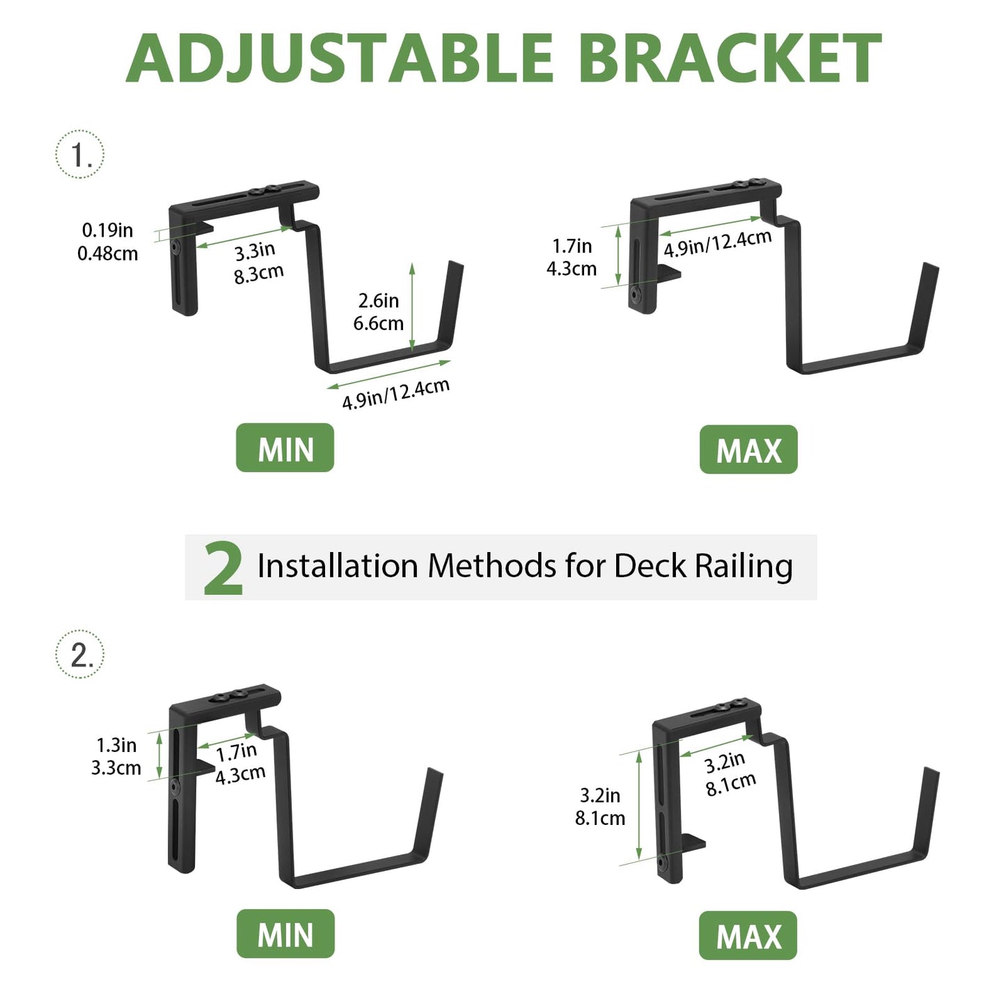 OYEAL Deck Railing Planter Box 4 Pack Window Boxes Planters with Adjustable Brackets, 17 Inch Hanging Flower Pots for Plants for Front Porch, Garden Fence, Apartment Patio Balcony Decor, Grey