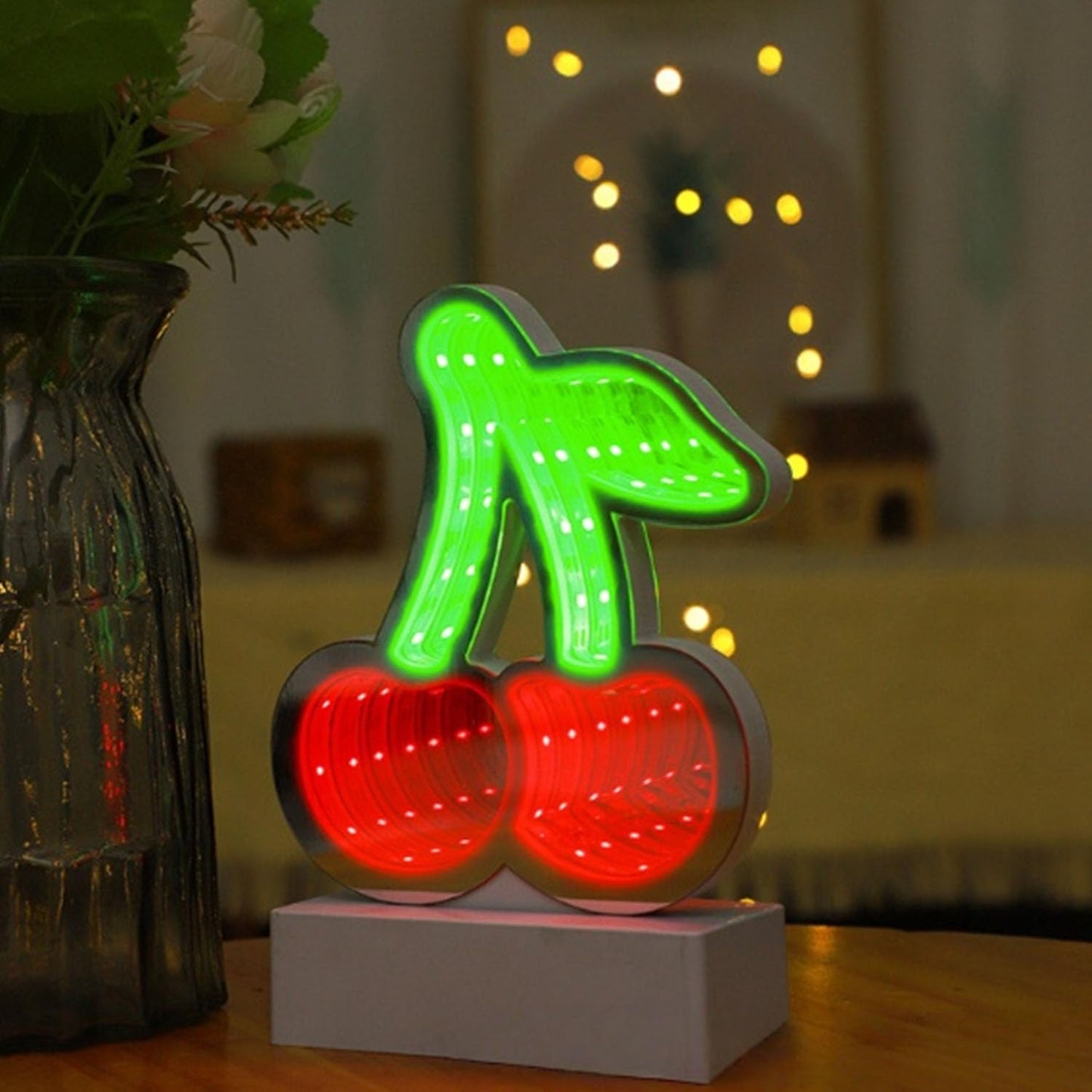 Infinity Mirror Tunnel LED Night Light,Tunnel Mirror Neon Sign,3D Tunnel Lamp Desktop Lamp for Party Home Decor (Cherry)
