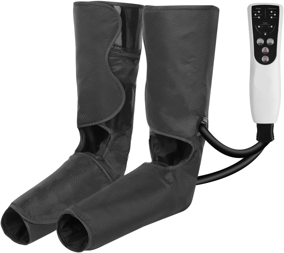 Air Compression Leg Massager with Heat, Leg Massager Simulates Kneading and Stroking of Tissues by Using an Inflatable Garment, Gifts for Women Men (Black)