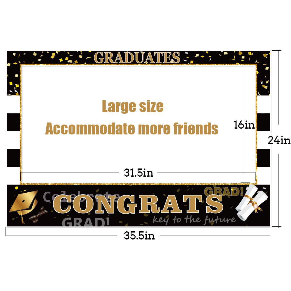 2025 Graduation Photo Props Frame Black and Gold Large Size High School College Graduation Selfie Favors Decorations
