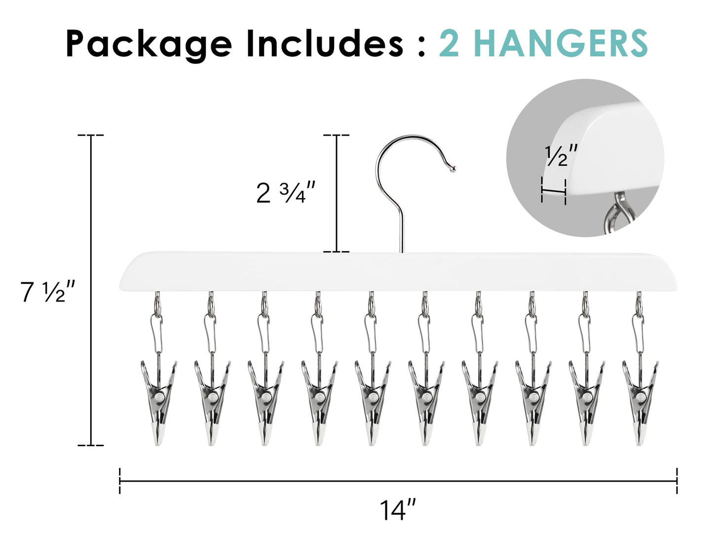 StorageWorks Hat Rack, Closet Organizer and Storage for Baseball Caps,Set of 2 with 10 Adjustable Stainless Steel Clips, Fits All Caps, White