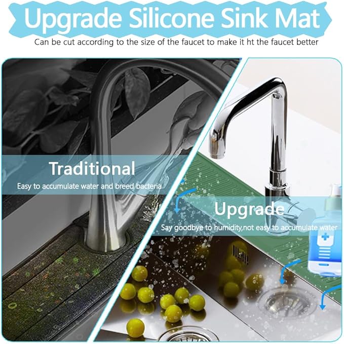 Kitchen Faucet Splash Mat, 24 inch Silicone Sink Splash Guard Drying Mat