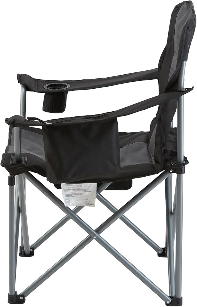 VEVOR Oversized Camping Folding Chair, Portable Heavy Duty Outdoor Quad Lumbar Back Padded with Side Pockets, Cup Holder and Cooler Bag for Beach, Lawn, Picnic, Fishing, Backpacking, Black
