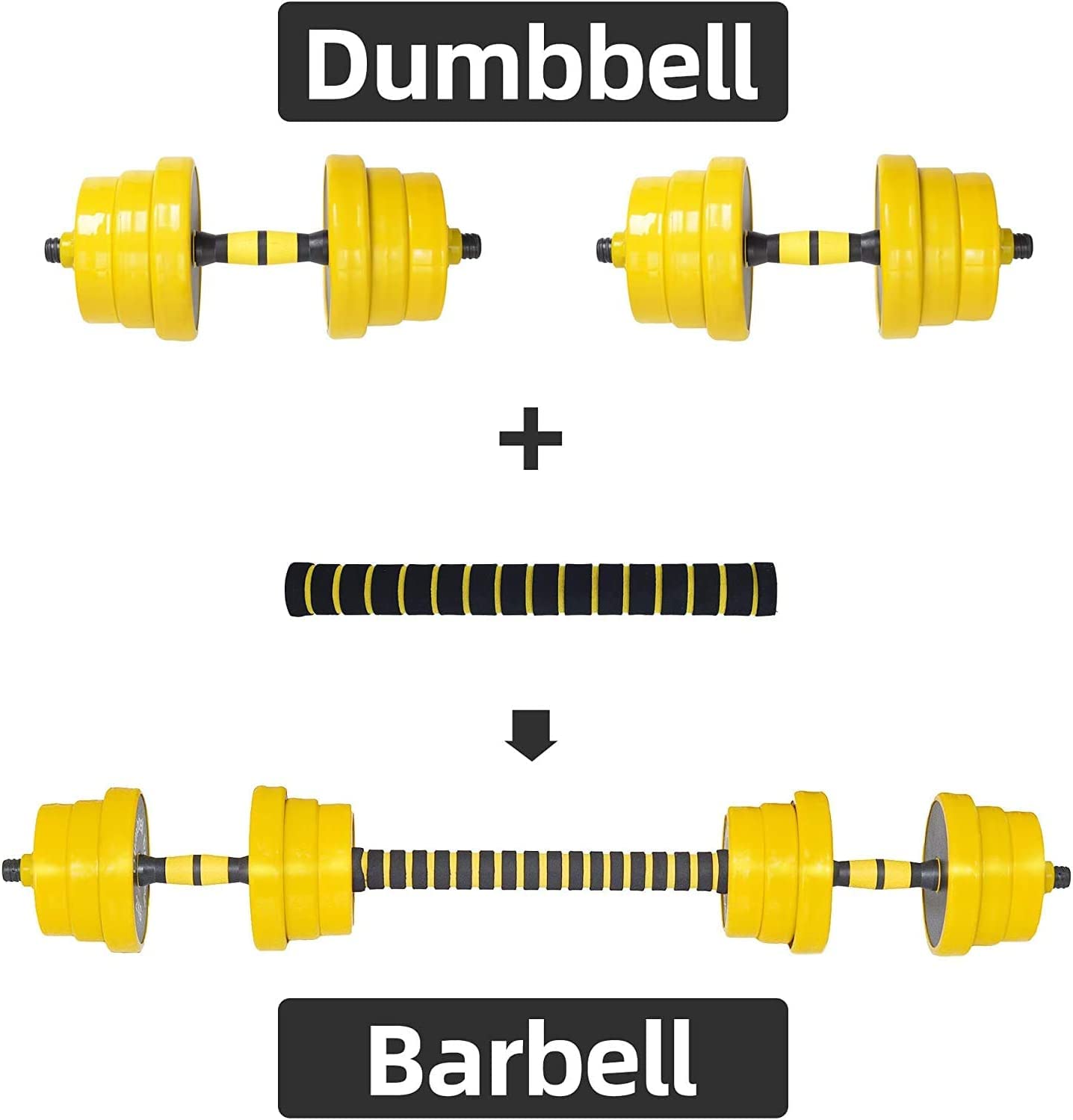 FUXION Adjustable Dumbbell Barbell, 22/44/66 lbs 3-in-1 Sets, Non-Slip Neoprene Hand Weights for Home Gym Yoga Pilates Workout