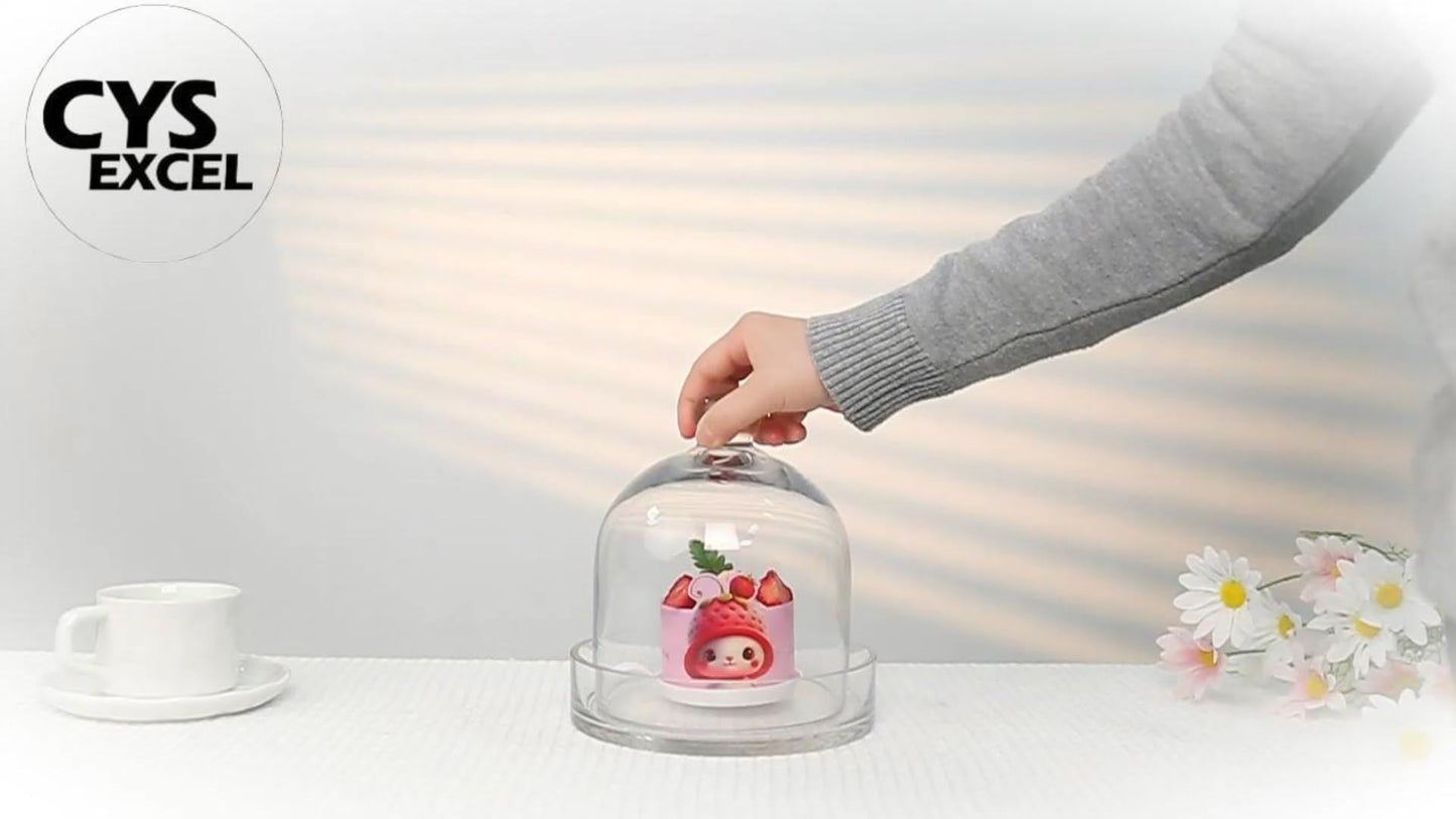 CYS EXCEL Glass Bell Dome Cloche with Glass Base (H:8" W:7") | Multiple Size Choices Terrarium Jar Plant Cover | Cake Dessert Display