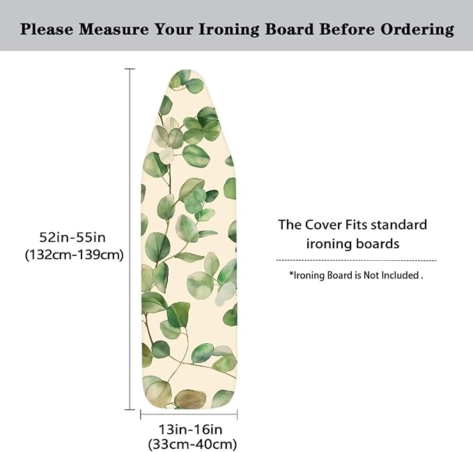 Green Leaves Easy Installation 15x54 Ironing Board Cover and Pad and Elastic