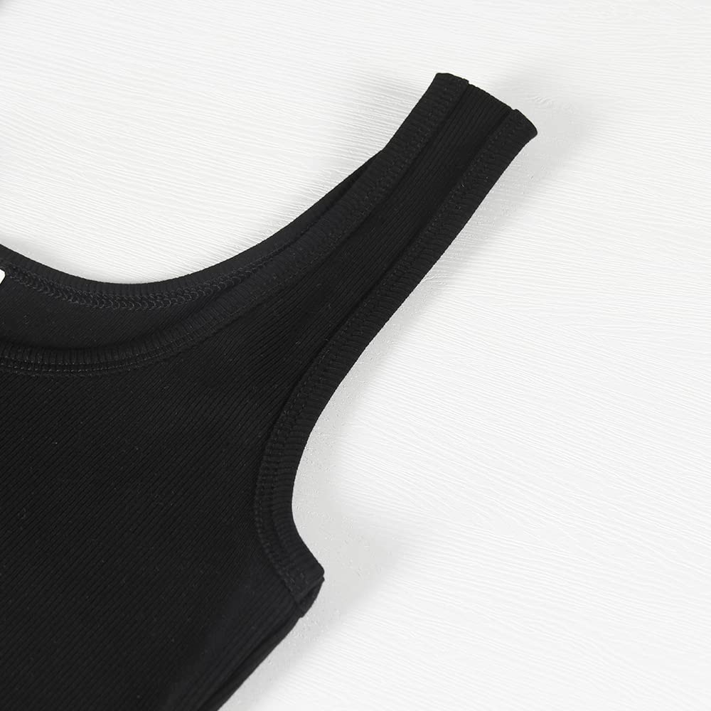 GEMBERA Women's Sleeveless Scoop Neck Ribbed Tank Tops Fitted Basic Cami Tee Shirts(Black,L)