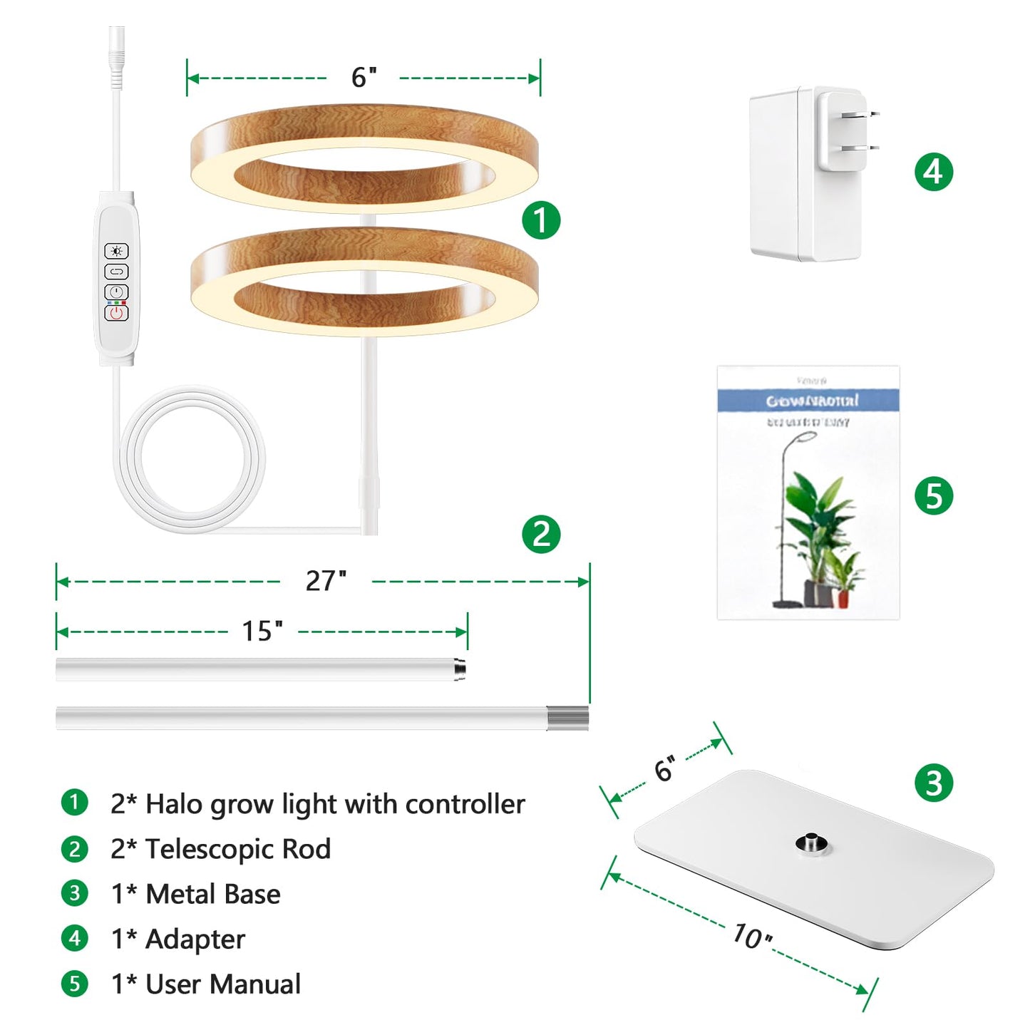 LPMZMBL Dual Head Grow Light for Indoor Plants Full Spectrum-Floor Standing Plant Lamp with Auto Timer 6/12/18H, 5-Level Dimmable & Adjustable Height 16.5-68in for Large Tall Plants | Faux Wood Design