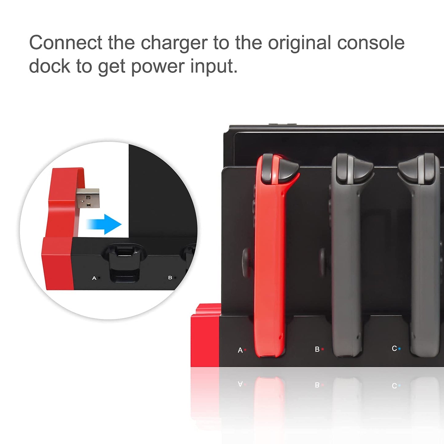 Charging Dock Compatible with Nintendo Switch & OLED Model Joycons, Joycon Controller Charger Dock Station for Charges up to 4pcs Joypad, Charging Stand Station for Nintendo Switch/OLED Model