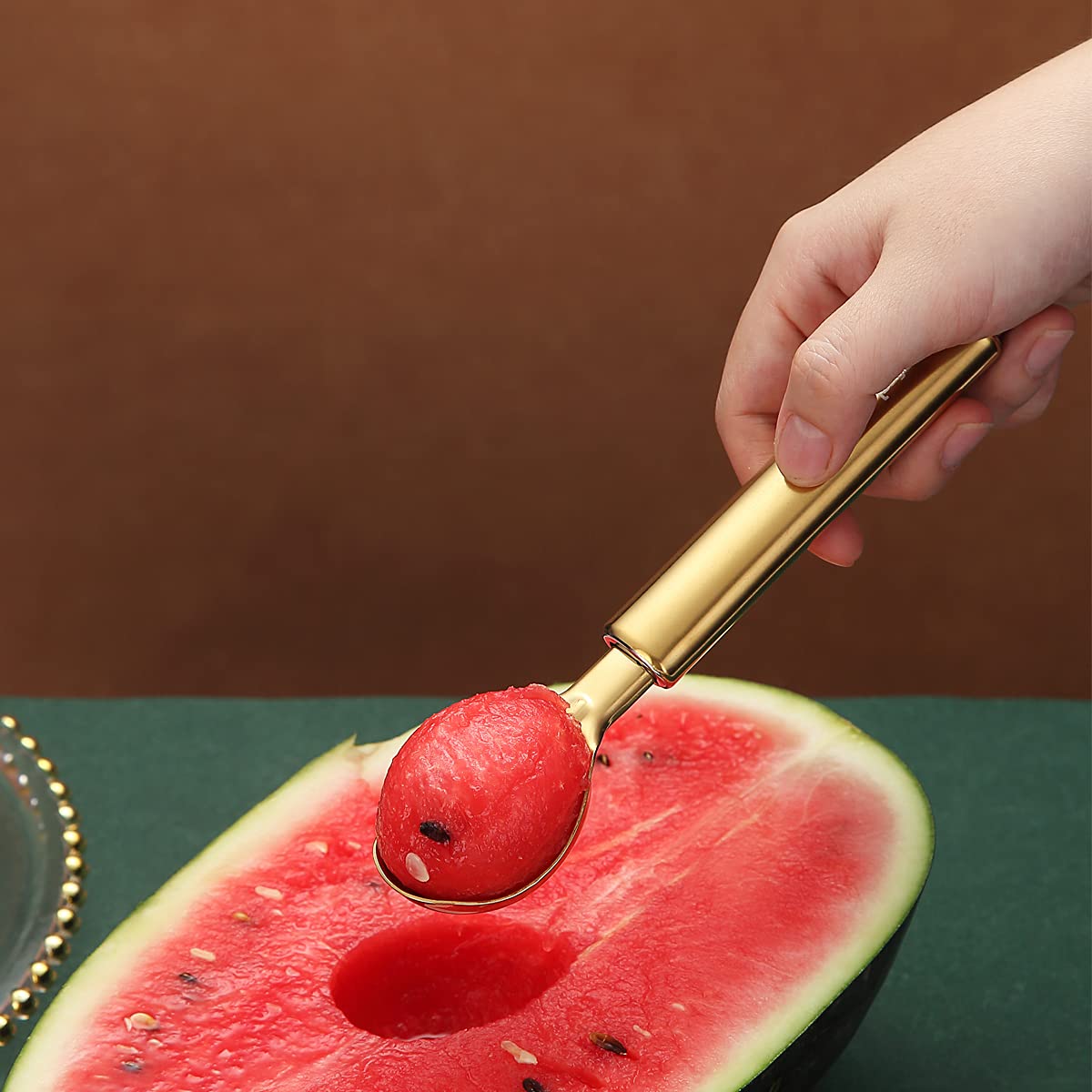 Gold Ice Cream Scoop, Berglander Stainless Steel Cookie Scoop Melon Baller Scooper Cones With Titanium Gold Plating, Specialty Tools and Gadgets, Ice Cream Spoon Food Scoop Dishwasher Safe