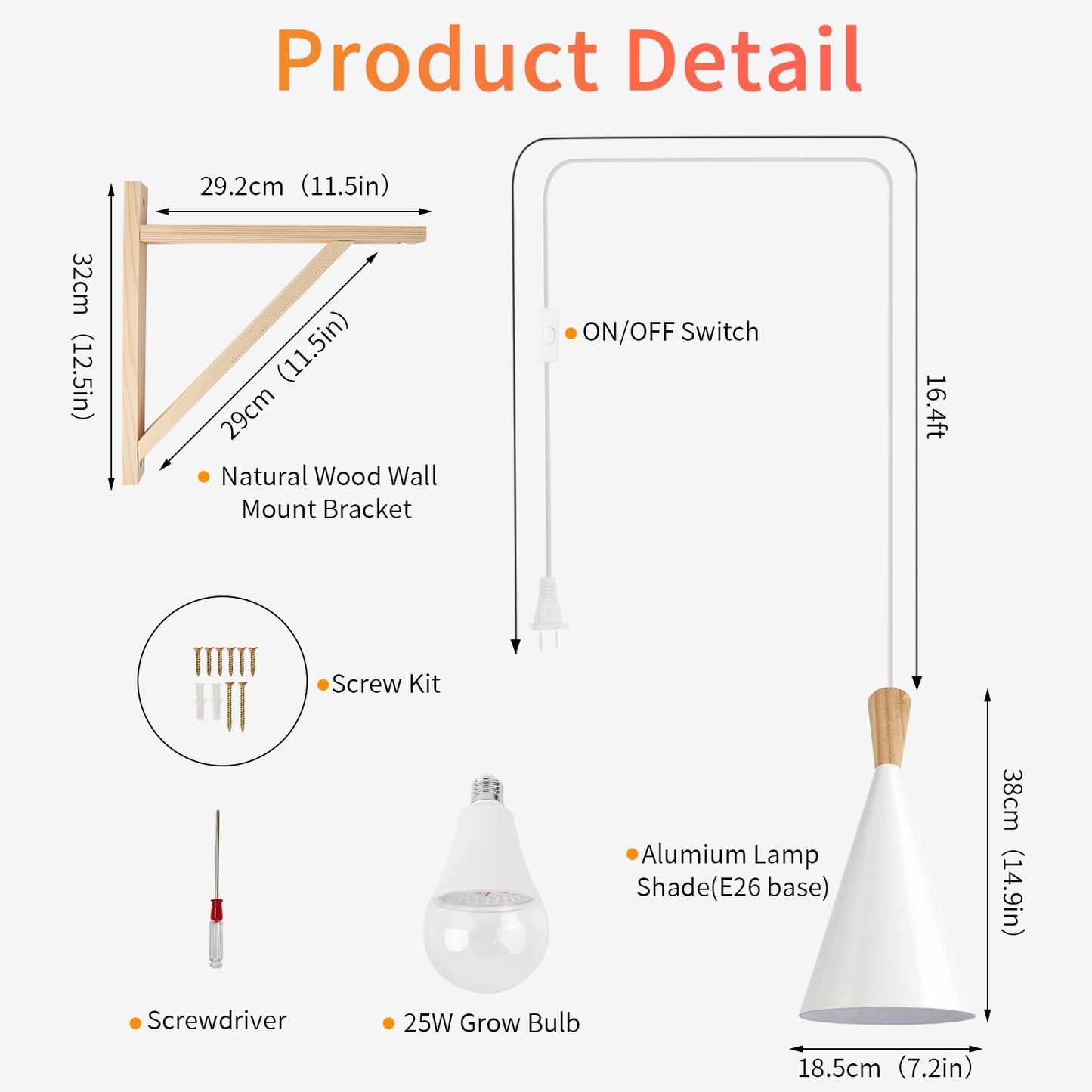 Hanging Grow Light,25W Full Spectrum Hanging Plant Lights for Indoor,Plants Wall Mounted Grow Light with 16.4FT Power Cord,LED Grow Lights for Indoor Growing,Monstera,Devil's Ivy,Seedling(White)