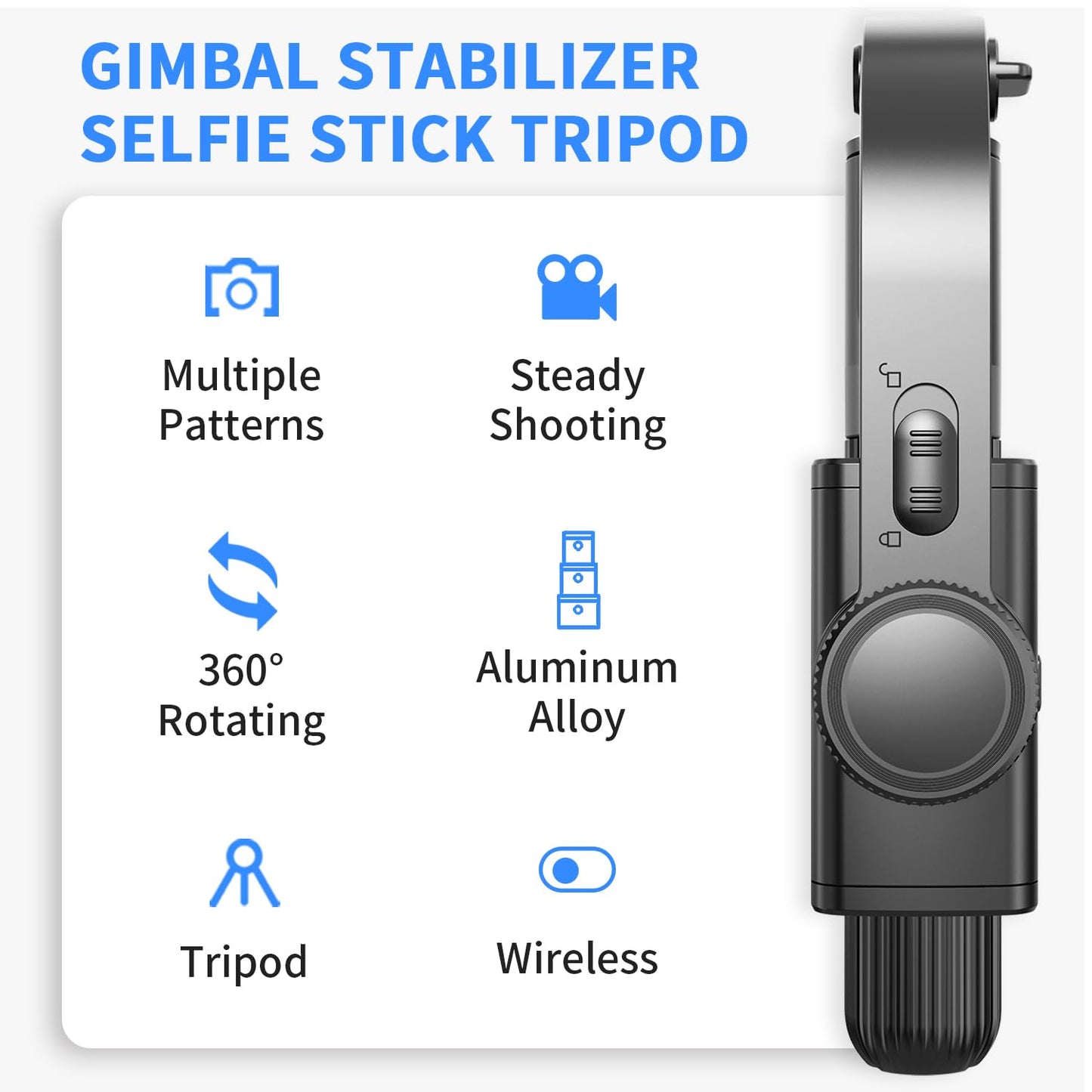 Gimbal Stabilizer for Smartphone ,with Retractable Selfie Stick and Tripod,1-Axis Multifunction Remote 360°Automatic Rotation, Auto Balance for iPhone/Android