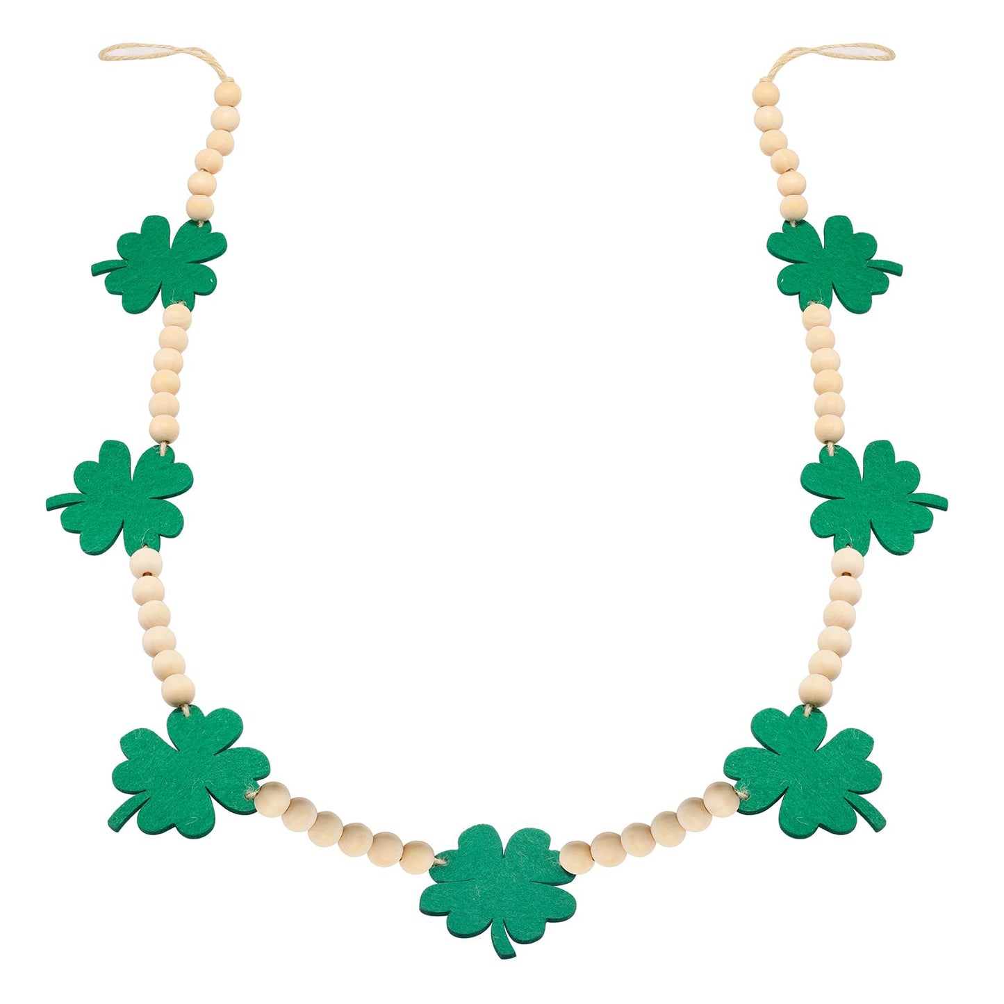 St. Patrick's Day Decorations, Felt Shamrocks Wood Bead Garland Banner for St. Patrick's Day Decor