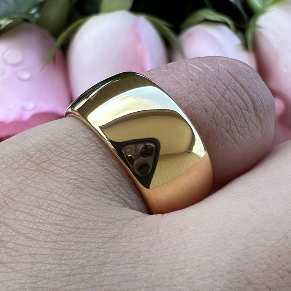 TUTISS 10mm Gold Tungsten Rings for Men Women Engagement Wedding Bands Domed Polished Comfort Fit Size 15