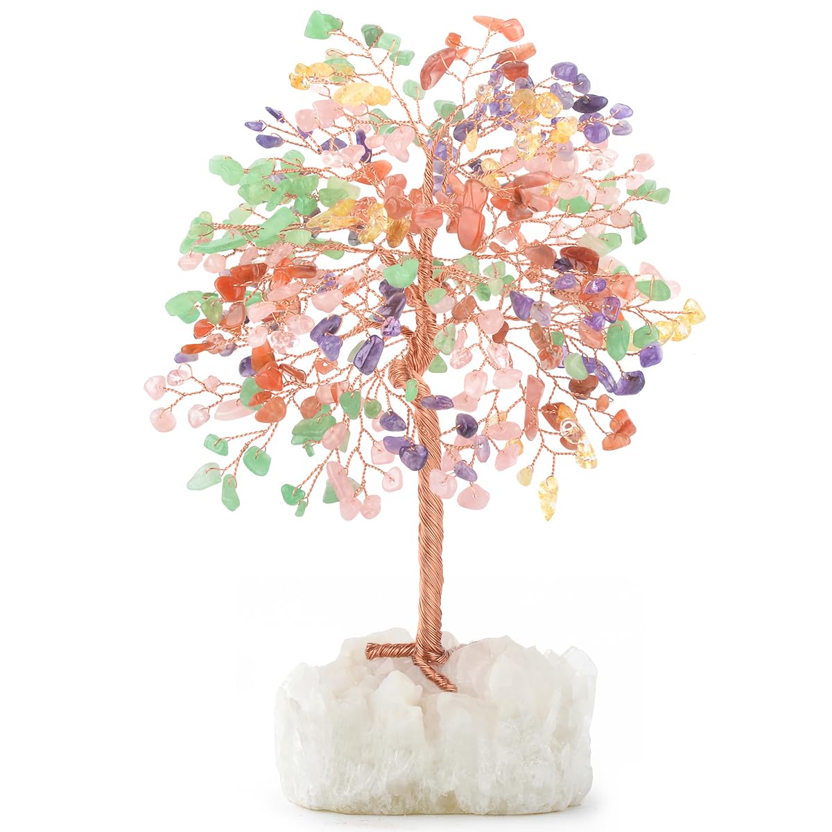 MASGEMES Chakra Crystal Tree of Life Natural Gemstone Healing Crysals(406 Stone Count) with Clear Quartz Base,Fengshui Decor Money Tree,Positive Energy Lucky Gift Height 8.5-9 Inches