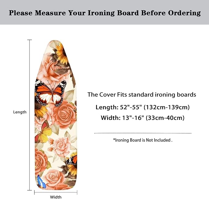 Butterfly Floral Ironing Board Cover Full Size Scorch Resistant Padding Heat