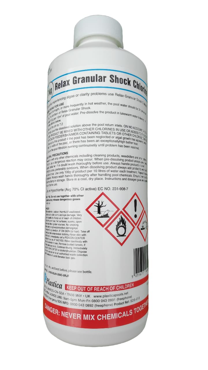 Relax 1kg Granular Shock Treatment Hot Tub Spa Swimming Pool Chlorine Oxidiser
