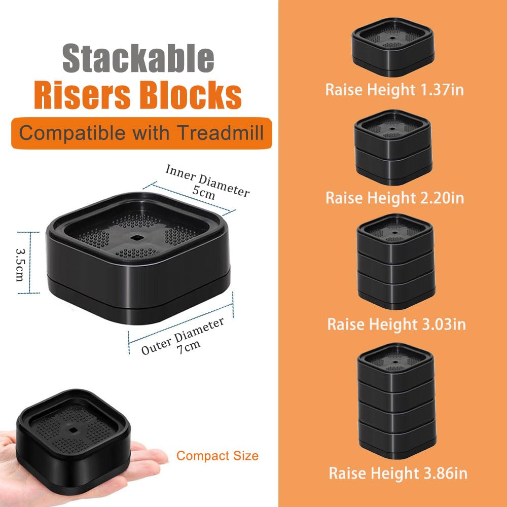 MouMouPurr 8Pcs Black Stackable Treadmill Incline Riser Blocks, Adjustable Height Non-Slip Walking Ramp Pad Attachment for Home Gym Leveling & Uphill Workout, Durable Treadmill Accessories