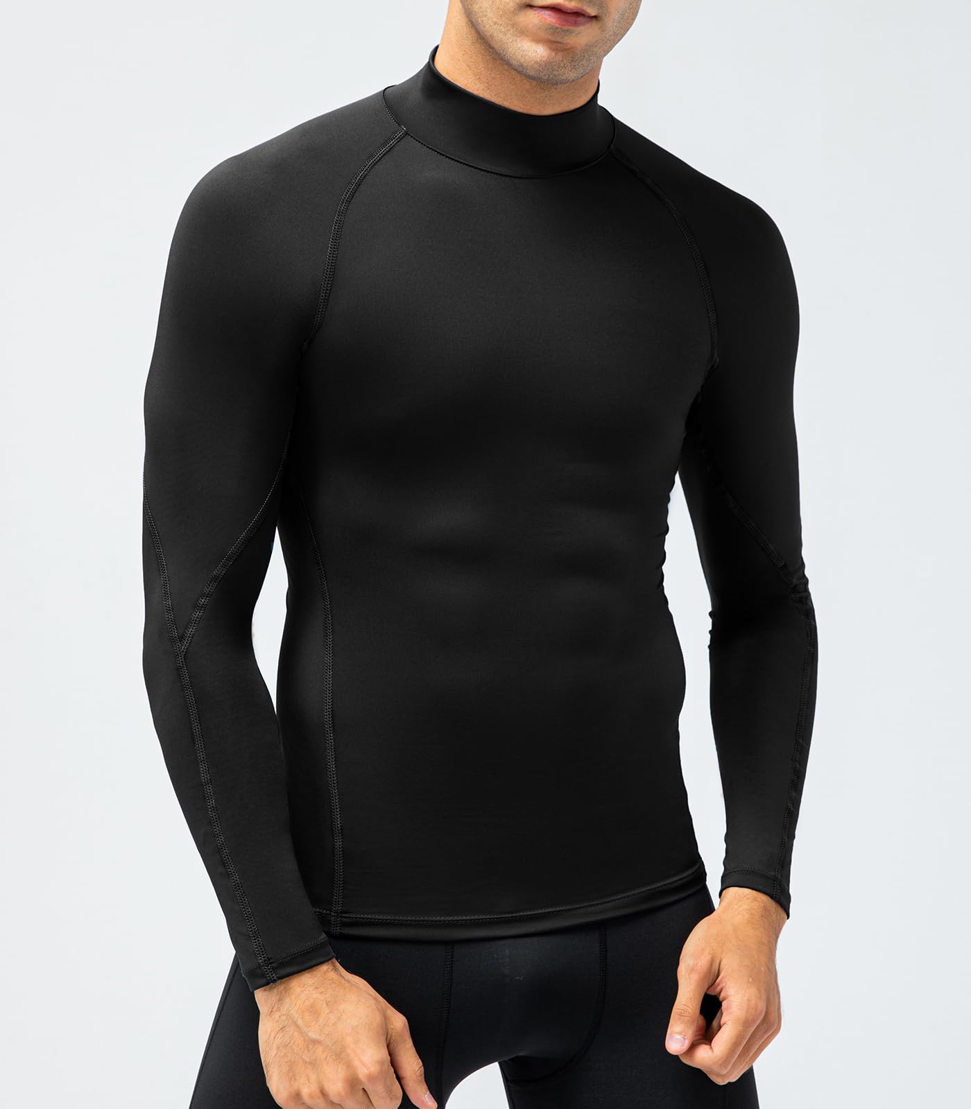 SPVISE Men's Compression Shirt Long Sleeve Mock Turtleneck Athletic Workout T-Shirts Running Tops Cool Gym Undershirts Black