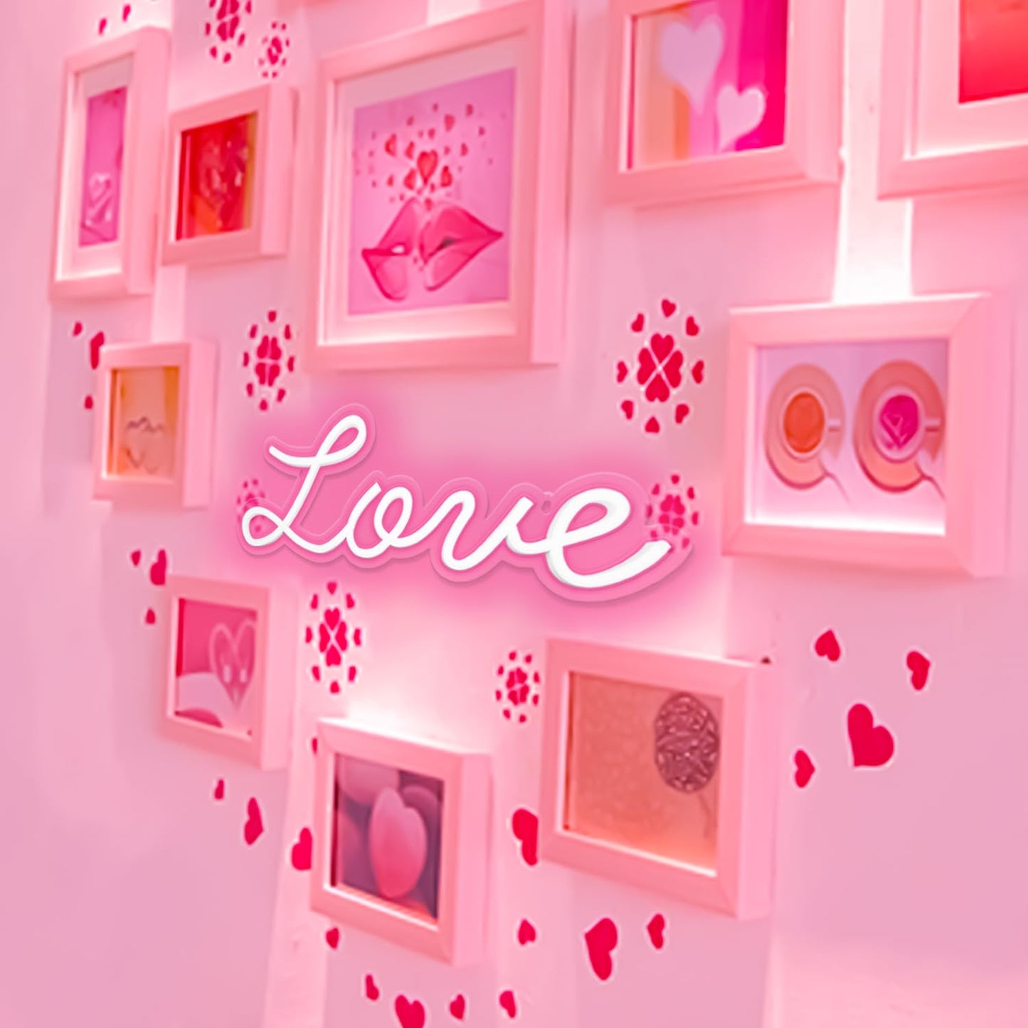 Miootly Love Neon Sign, LED Love Light up Sign Wall Decor for Girl Bedroom Christmas Valentine's Day Wife Women Birthday Gift Living Room Home Decor, 16"x 6" USB Powered 10 Pink Brightness Light up