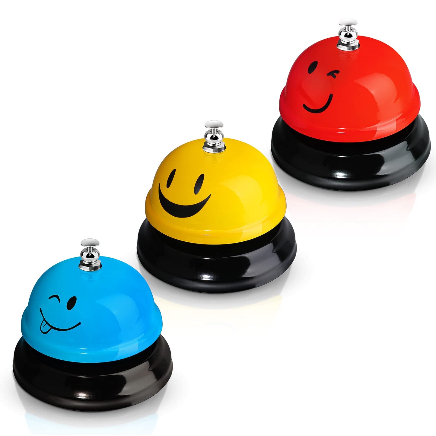 Hotop 3 Pcs Desk Bell for Service Funny Front Desk Smile Face Metal Ringer Call Bell for Kitchen Hotel Restaurant Classroom(Smile Face,Red, Yellow, Blue)