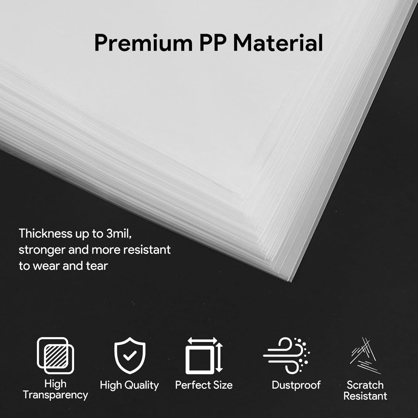 POJSIO 12 Inch Vinyl Record Sleeves Outer,50 x Record Sleeves 12 Inch | 3 Mils Thick | Crystal Clear High-Density Polypropylene Plastic Vinyl Protective Album Cover for Single Double LPs