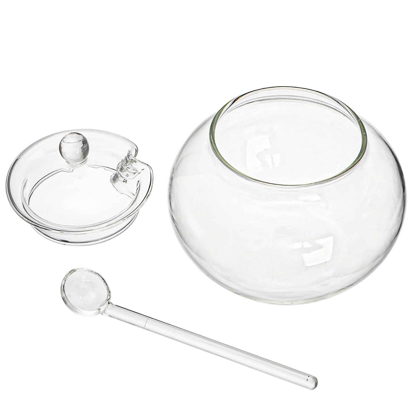 Frcctre Set of 2 Glass Sugar Bowl with Spoon and Lid, 11 Ounces Small Clear Salt Spice Pepper Seasoning Jar Condiment Container for Home Kitchen Coffee Bar