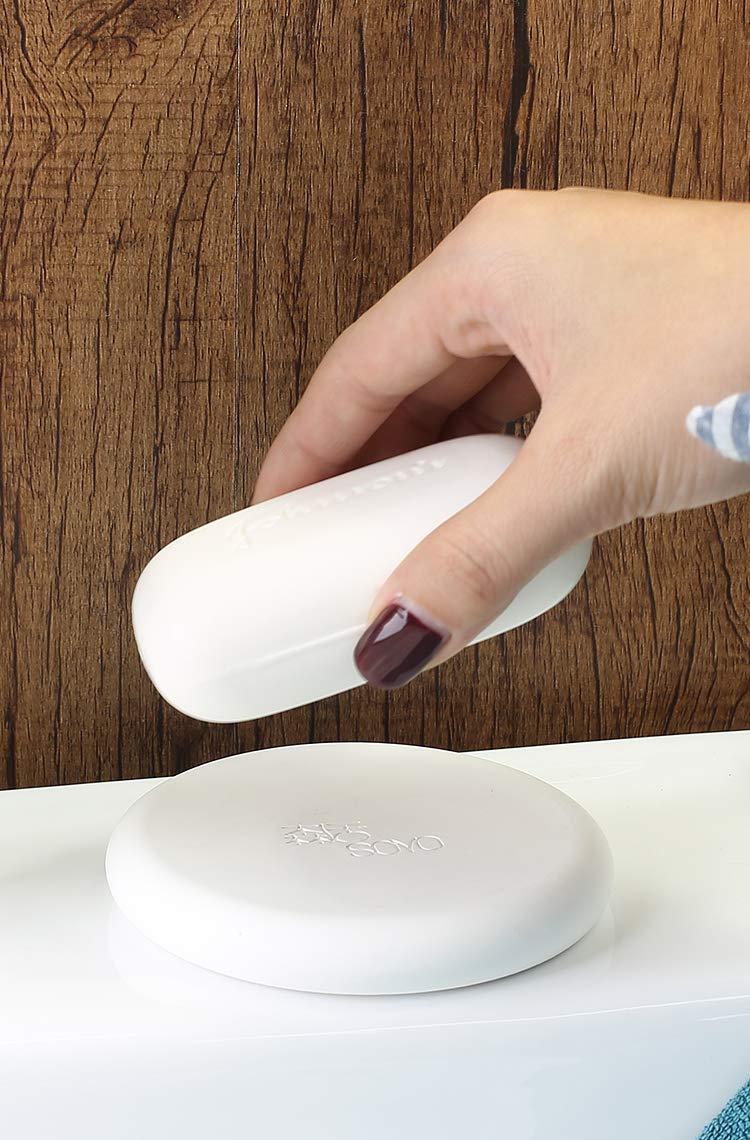 Diatomite Soap Dish Holder, Quick Dry Stone Soap Dish, Fast Drying Stone Soap Tray, Diatomaceous Earth Soap Dish for Hand Soap, Sponge Holder (White, Round)