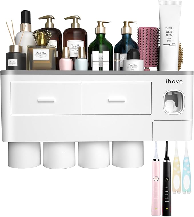 iHave Toothbrush Holders for Bathrooms, 4 Cups Toothbrush Holder Wall Mounted