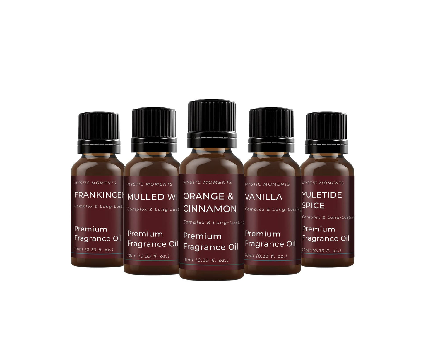 Mystic Moments | Winter Fragrance Oil Gift Starter Pack 5x10ml | Frankincense, Mulled Wine, Orange & Cinnamon, Vanilla, Yuletide Spice | Perfect as a Gift