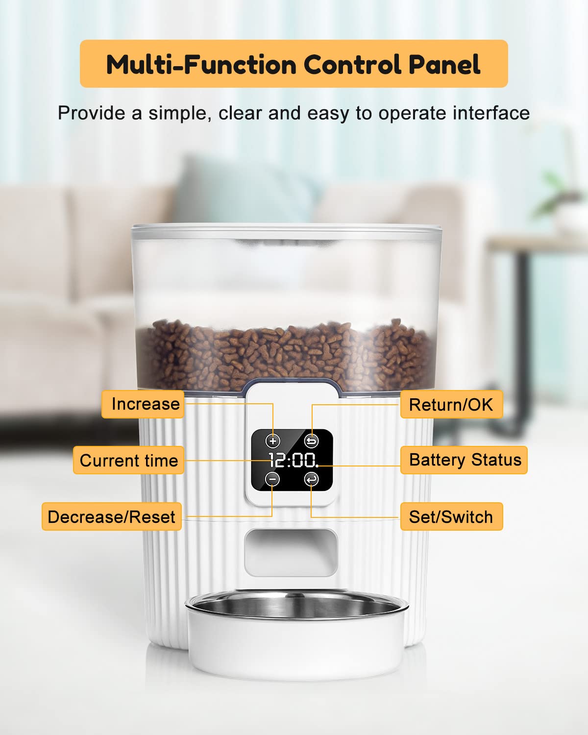HOOFUN Automatic Cat Feeder, 3.5L Cat Food Dispenser Auto with Programmable Timer Control 1-6 Meals per Day, Dual Power Supply Pet Feeder for Cats Dogs with Safety Lock Lid & Stainless Steel Bowl